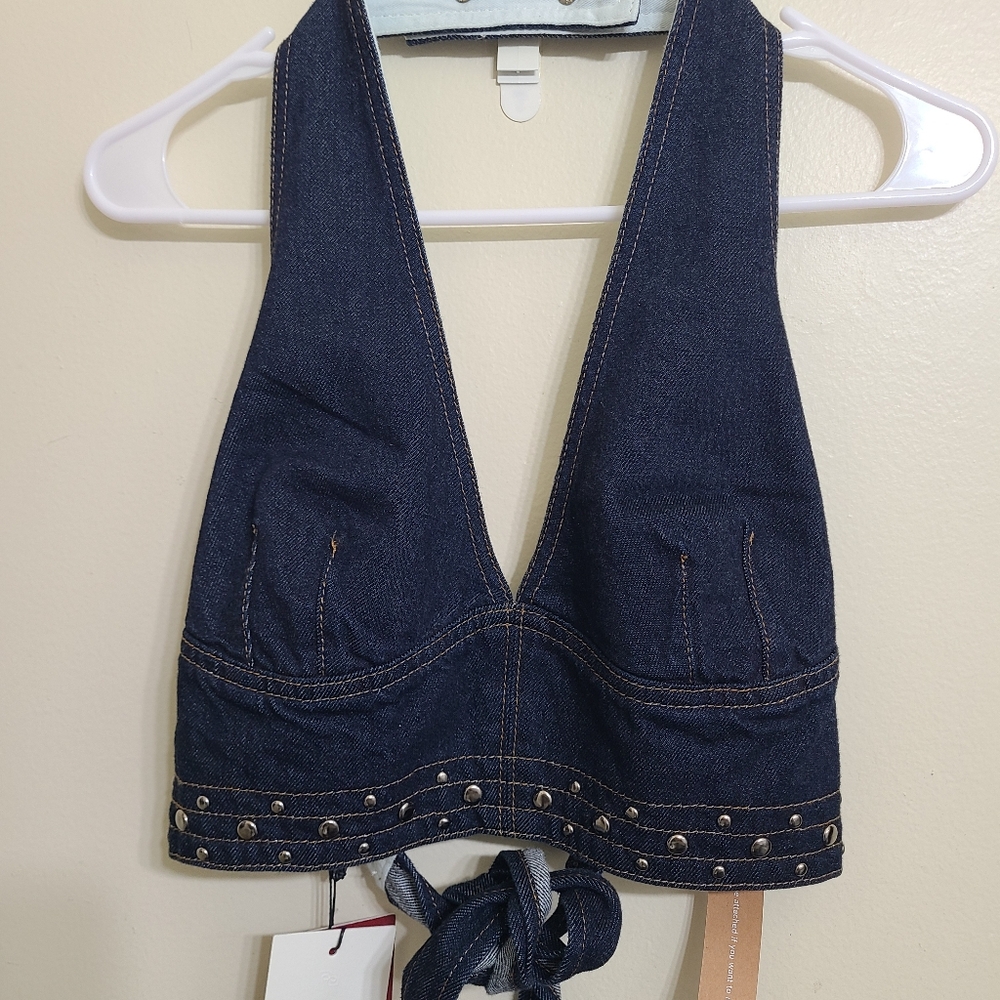 NWT Reformation Halter Demim Top - Picture 3 of 12